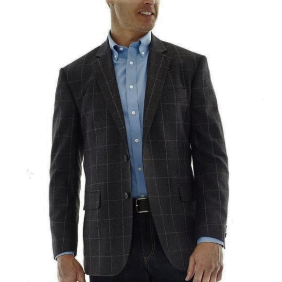 100% Merino Wool Slim Fit Sport Coat - Charcoal